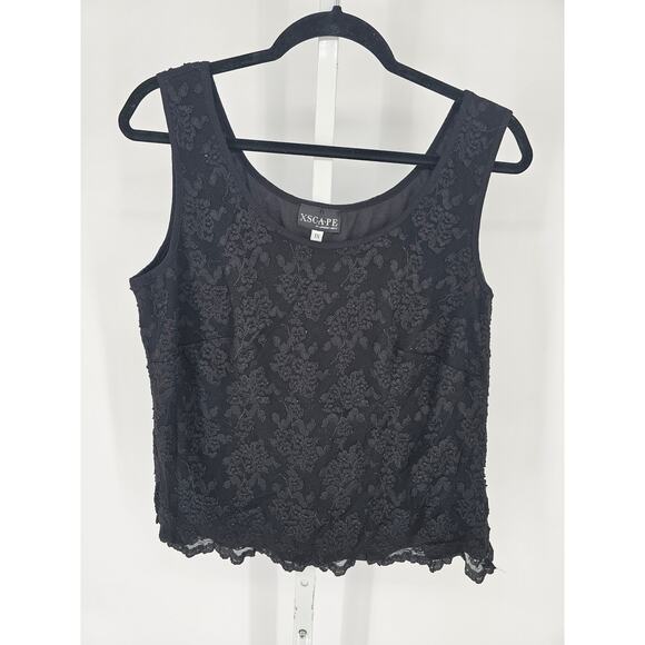 Xscape Women's Black Floral Pattern Sleeveless Scoop Neck Wide Strip Top Size 1X - Picture 1 of 5